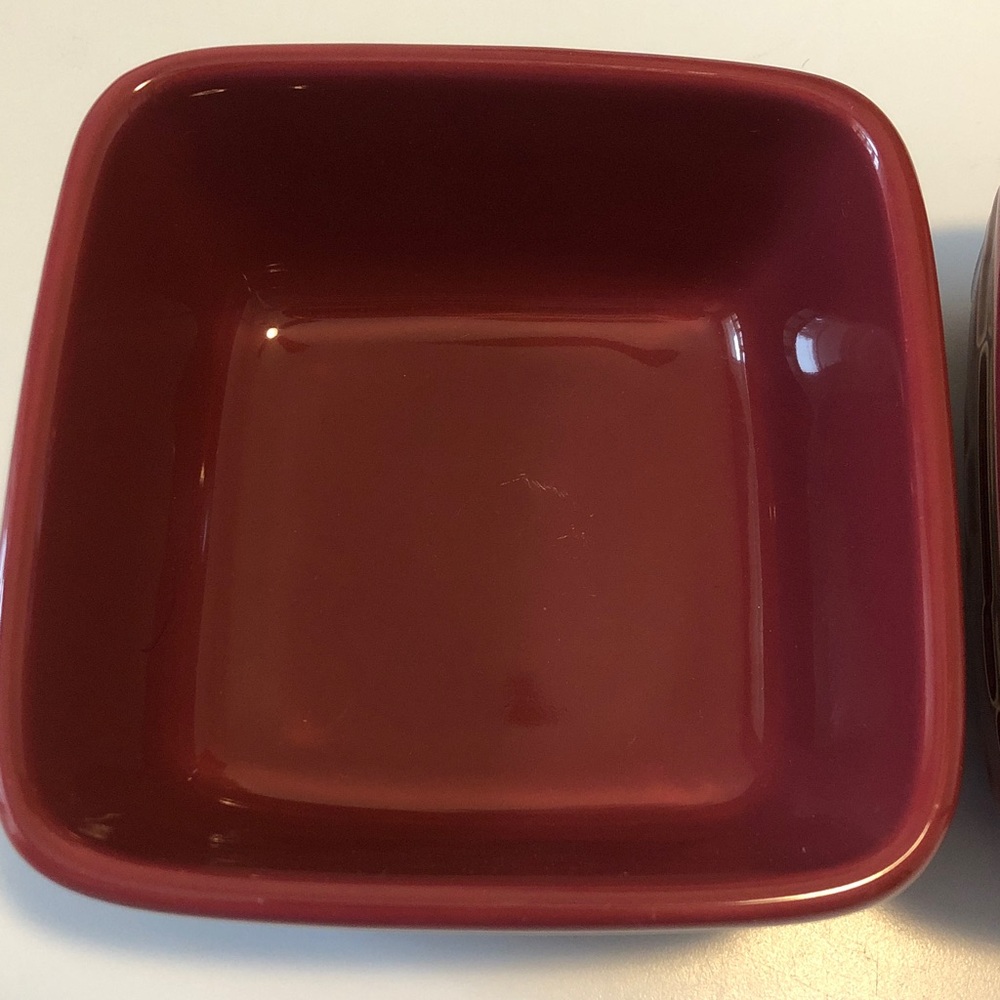 Set of 2 Longaberger Woven Traditions pottery stoneware Paprika Square Bowls - Picture 4 of 9